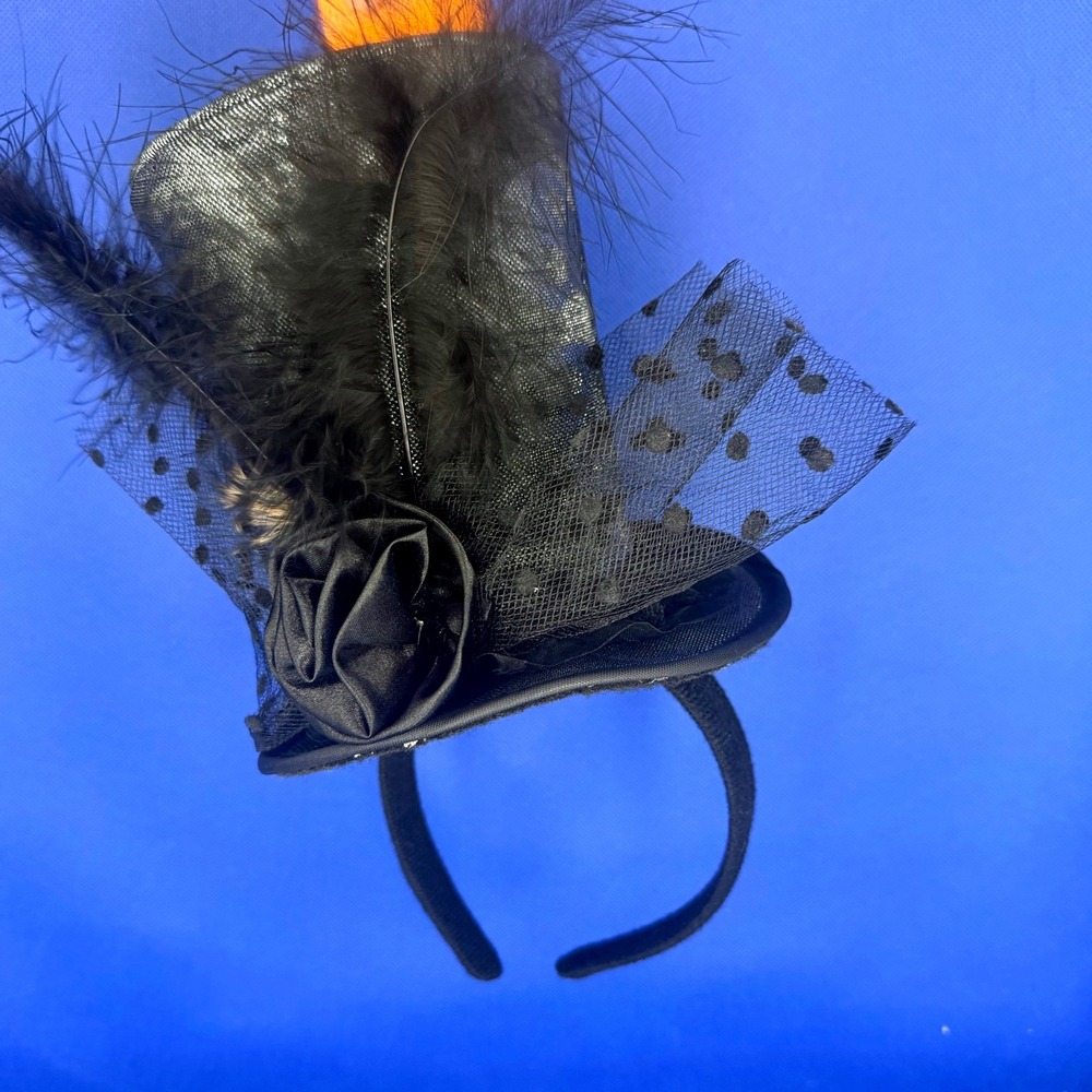 Top Hat Headband Black Feather Veil Gothic Halloween Fascinator Skull Mini Dark